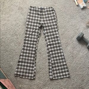Plaid Flared Pants - Black and White